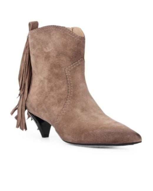 Pinko Brown Fringe-Detail Suede Ankle Boots