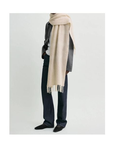 Totême White Totême Monogram Jacquard Fringed Scarf