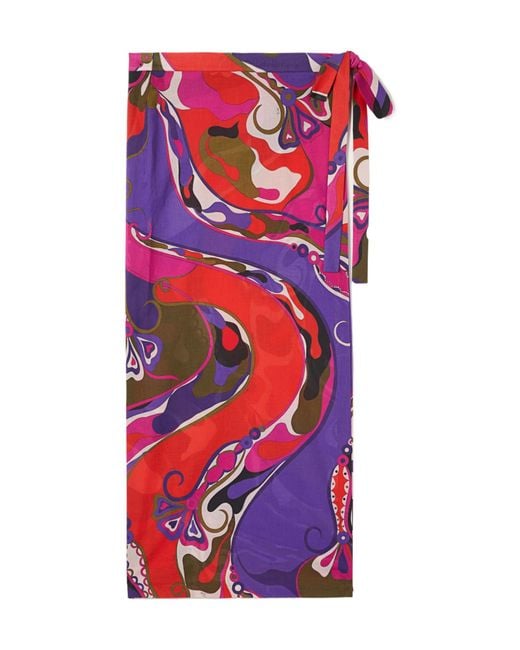 Emilio Pucci Red Pucci Orchidee Print Pareo Skirt