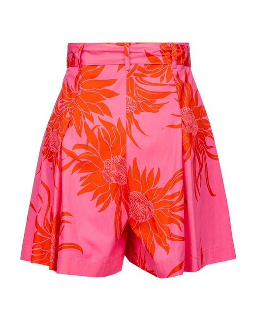 Pinko Red Graphic Printed Belted Shorts