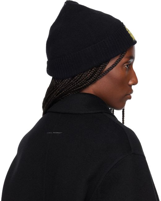 MM6 by Maison Margiela Black Logo-Patch Beanie for men