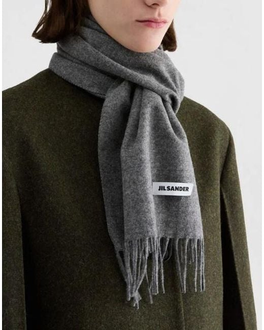 Jil Sander Gray Slim Wool Scarf for men