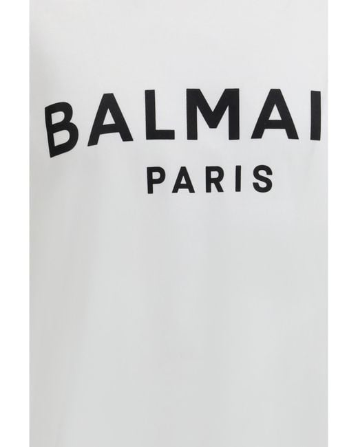Balmain White Logo Printed Crewneck T-Shirt for men