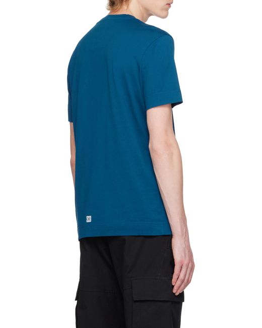 Givenchy Blue Logo Embroidered Crewneck T-Shirt for men