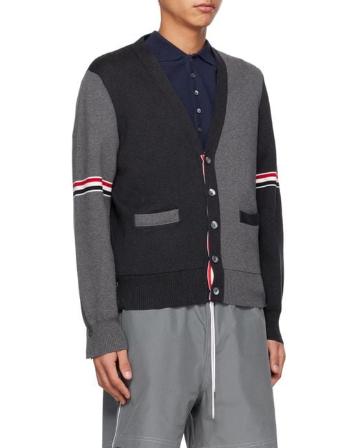 Thom Browne Black Color-Block Buttoned Cardigan for men
