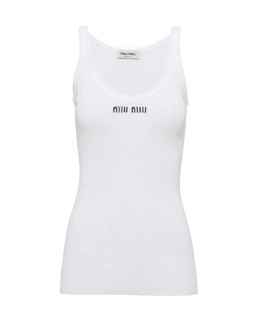 Miu Miu White Cotton Knit Tank Top