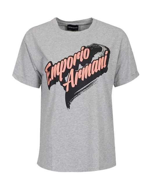 Emporio Armani Gray Round Collar Logo T-Shirt
