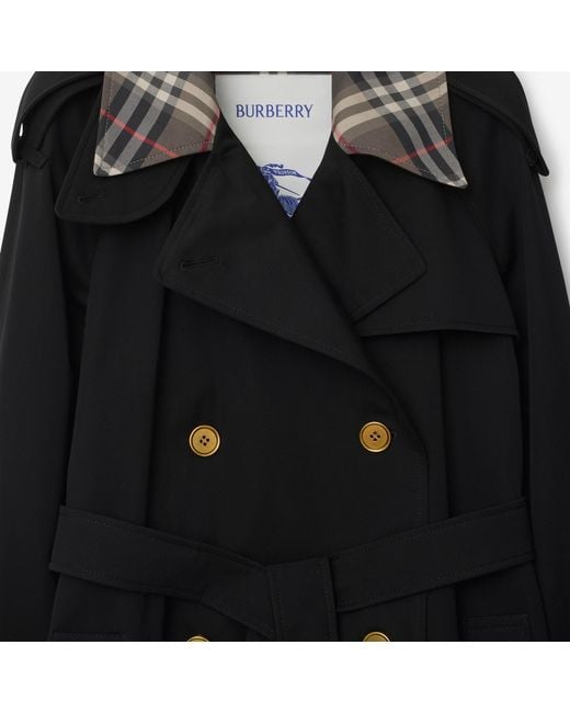 Burberry Black Long Check Collar Castleford Trench Coat
