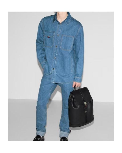 Gucci Blue Collared Long-Sleeve Denim Shirt for men