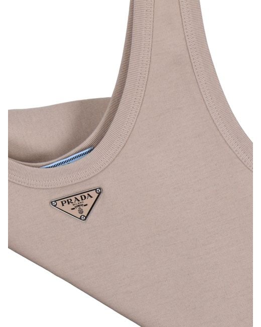 Prada Gray Enamel Triangle Logo Jersey Top