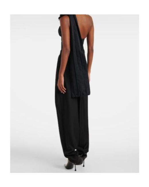 Area Black Floral-Appliqué Halterneck Cotton Poplin Top