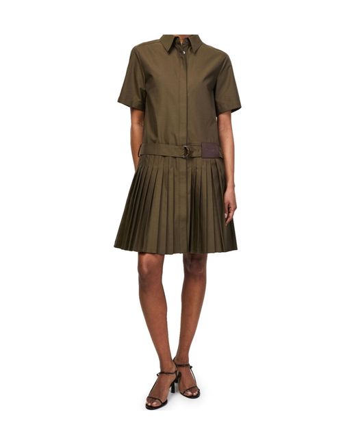 Loewe Green Pleated Cotton And Polyester Dress