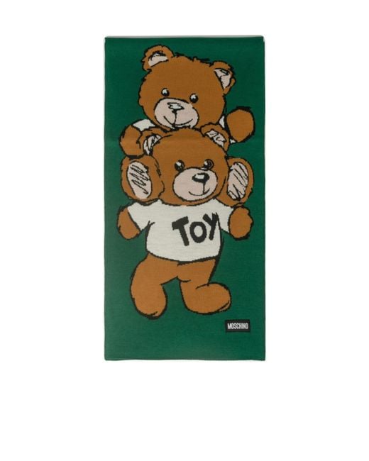 Moschino Green Teddy Bear Pattern Scarf for men
