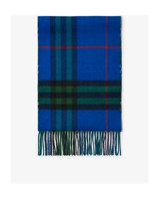 Burberry Blue Reversible Checked Cashmere Scarf