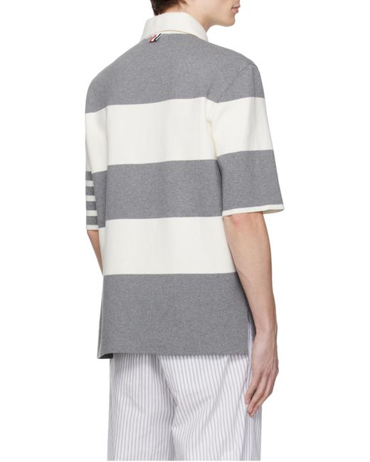 Thom Browne Gray Short-Sleeved Polo Shirt With Horizontal Stripes And Classic Collar for men