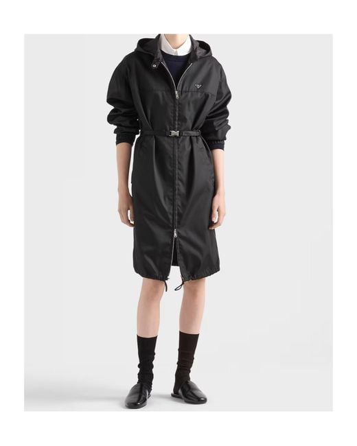 Prada Black Zip-Up Belted Coat