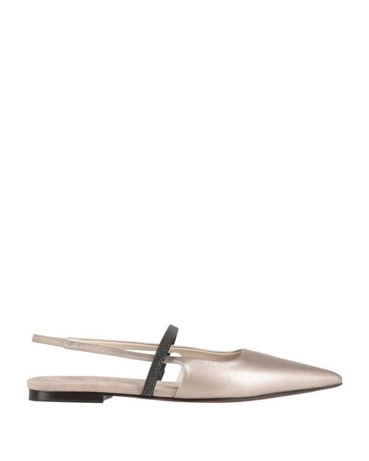 Brunello Cucinelli Natural Solid Color Pointed-Toe Slip-On Shoes