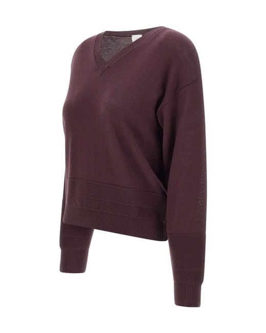 Eleventy Purple V-Neck Ribbed Knitwear