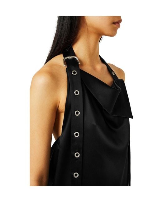 Off-White c/o Virgil Abloh Black Belted Satin Halter Neck Evening Maxi Dress