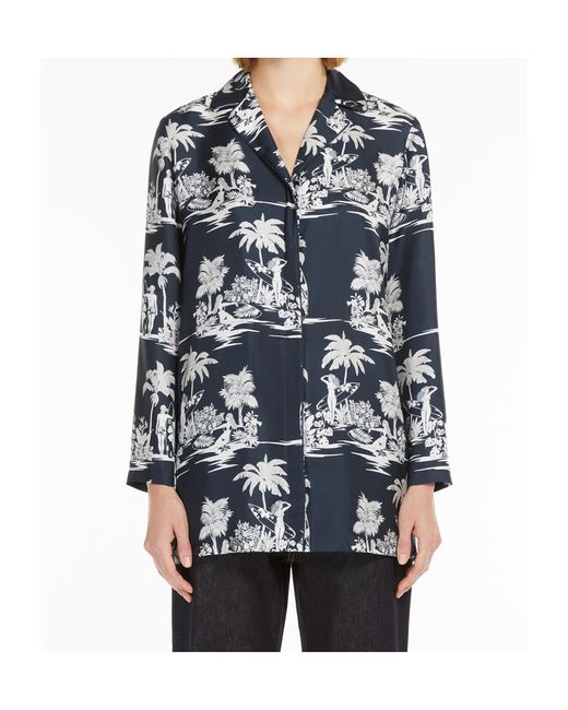 Max Mara Blue Printed Silk Pyjama Shirt