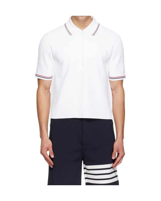 Thom Browne White Short-Sleeved Tennis Polo Shirt for men
