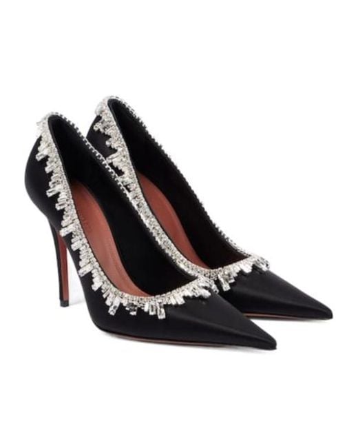 AMINA MUADDI Black Embellished Satin Pumps