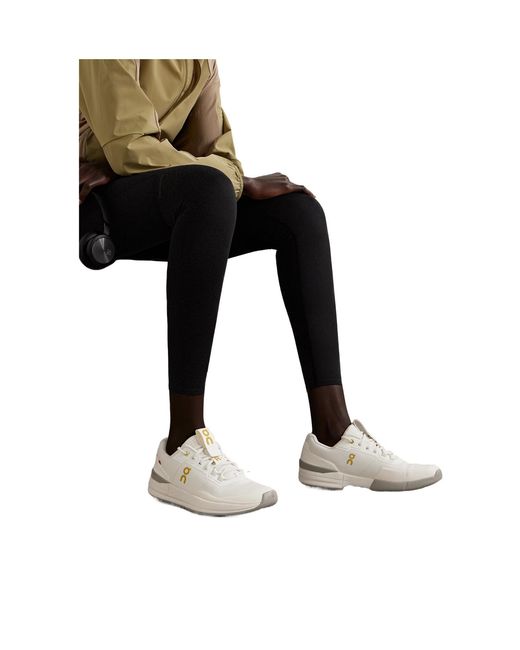 On Shoes White Felt-Trimmed Leather Sneakers