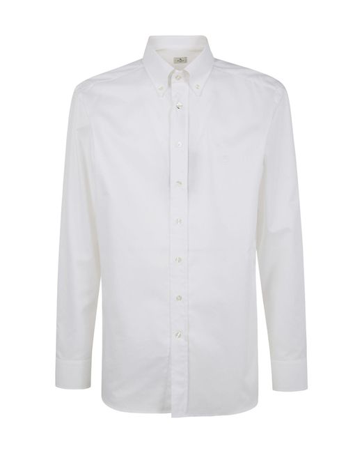 Etro White Pegaso Embroidered Button-Down Shirt for men