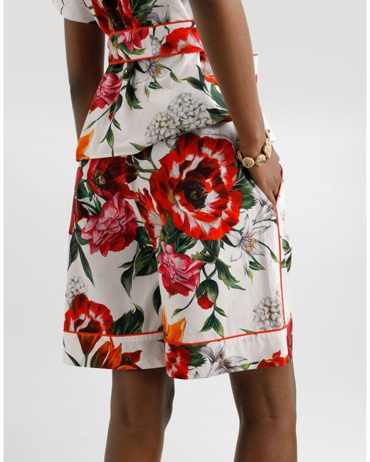 Dolce & Gabbana Red Flower Printed Shorts