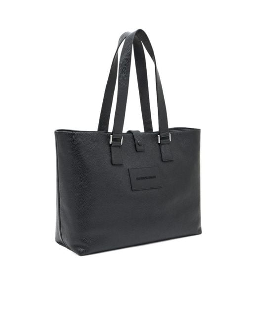 Emporio Armani Black Leather Tote Bag for men