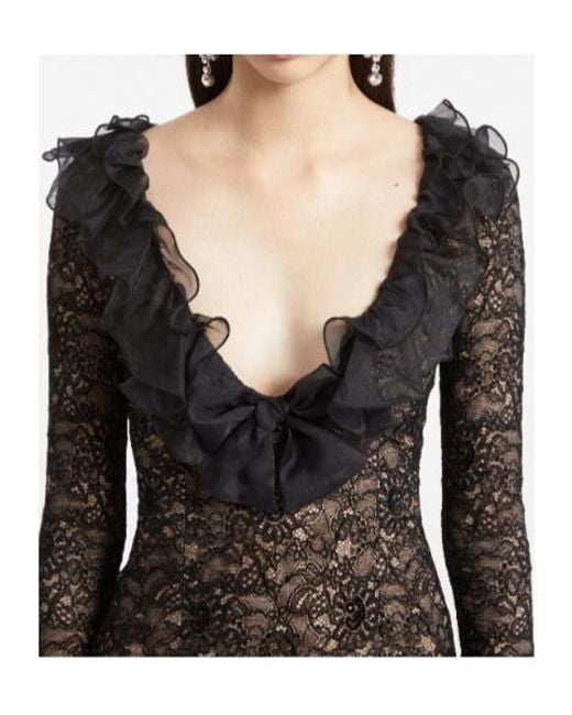 Alessandra Rich Brown Stretch Lace Evening Dress