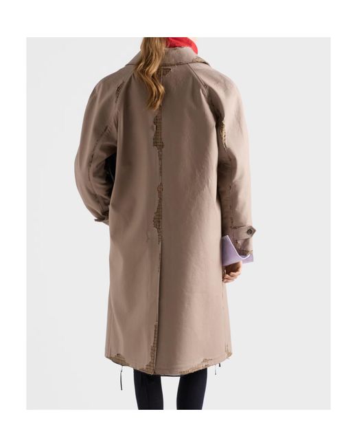 Prada Brown Bonded Poplin Coat With Devoré Effect