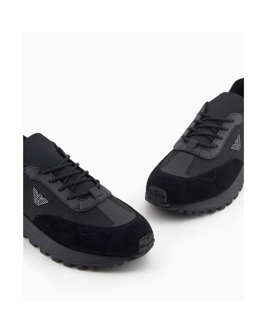 Emporio Armani Black Logo-Detail Knit Sneakers for men
