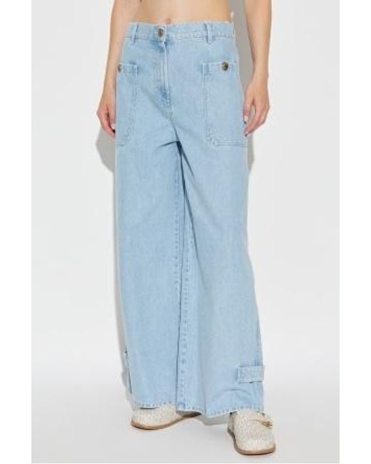 Max Mara Blue Wide-Fit Denim Jeans With Tab Detail