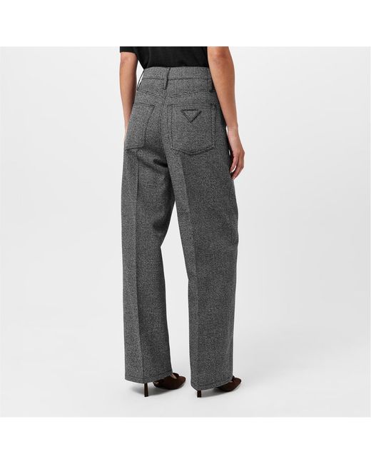 Prada Gray Checked Wide-Leg Casual Pants