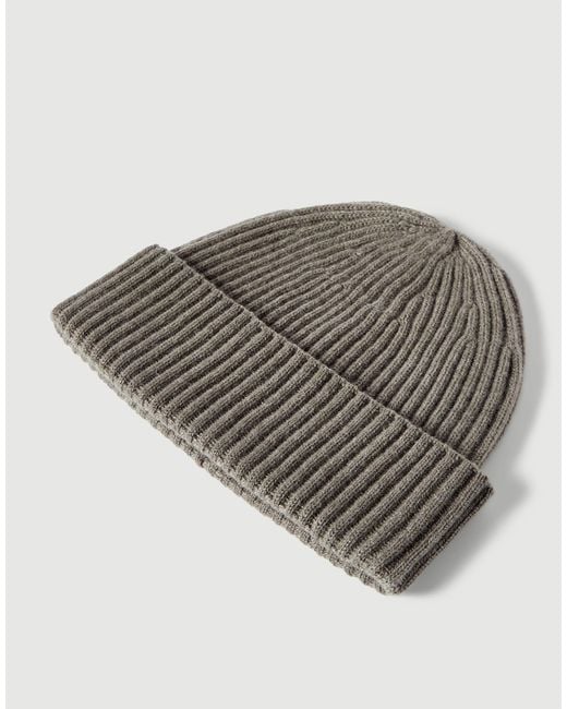 Brunello Cucinelli Gray Cashmere English Rib Double Knit Beanie Hat for men