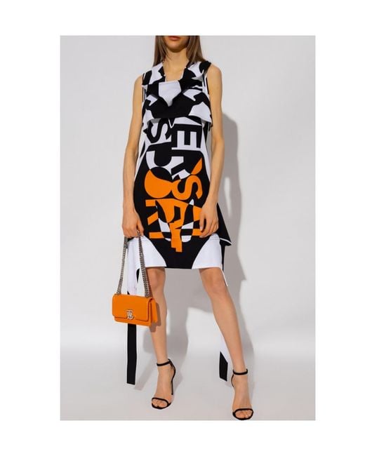 Burberry White Sleeveless Slogan Print Mini Dress