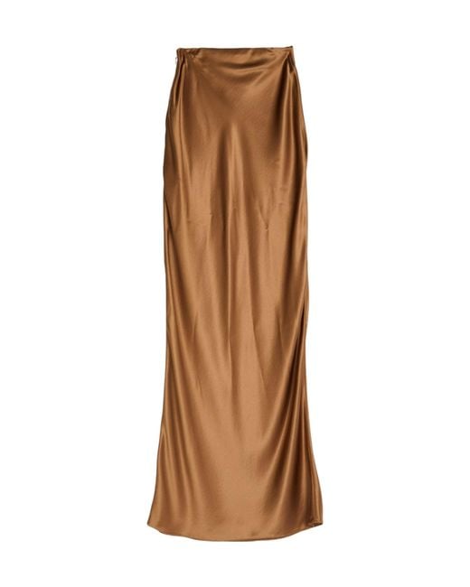 Saint Laurent Brown Solid Color Satin Skirt