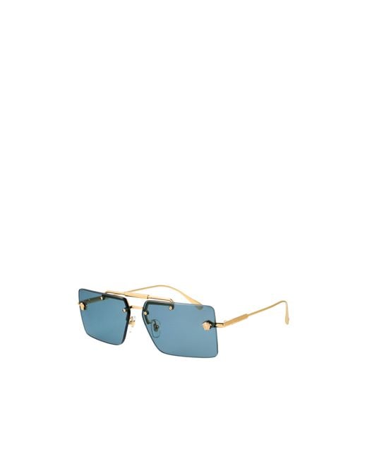 Versace Blue Rimless Medusa Rectangular Sunglasses