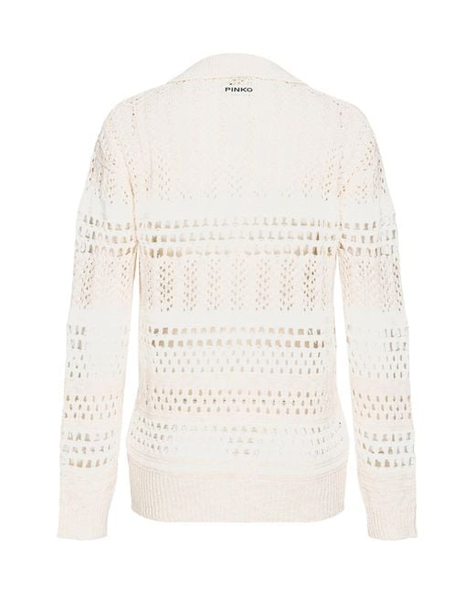 Pinko White Openwork Spread Collar Jumper