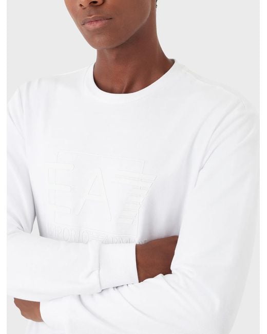 EA7 White Logo-Print Cotton Sweatshirt for men