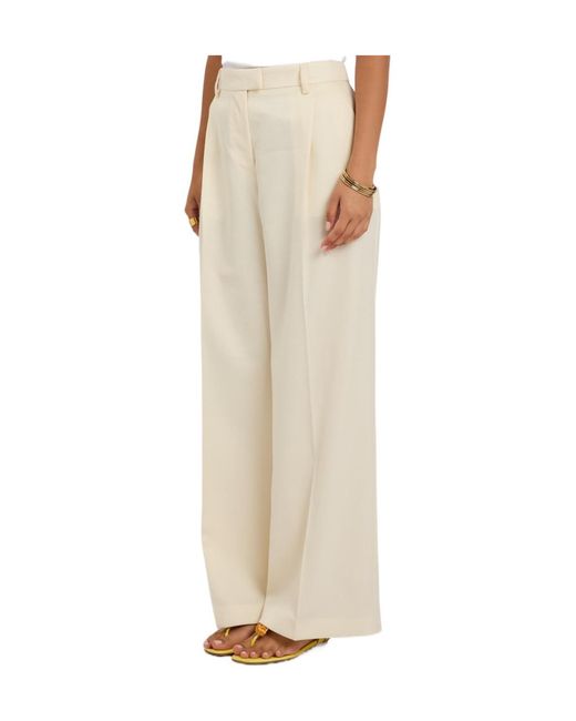 LaDoubleJ Natural Loose Pleated Wide-Leg Wool Trousers