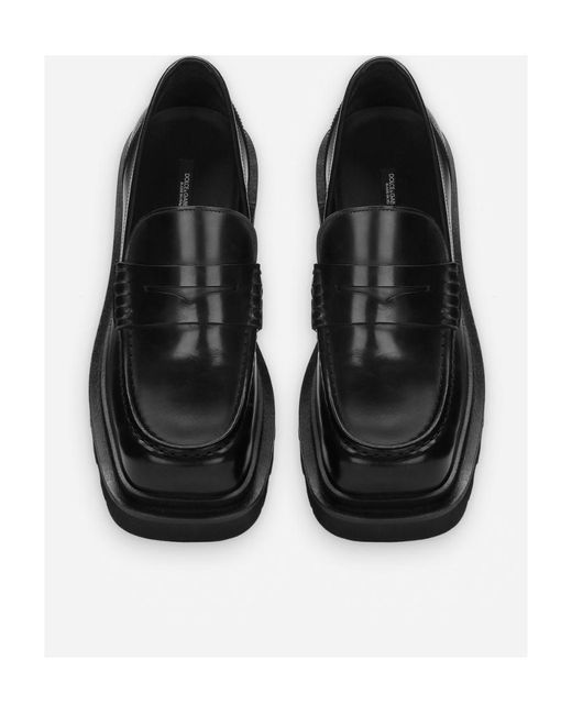 Dolce & Gabbana Black Square Toe Mocassins for men