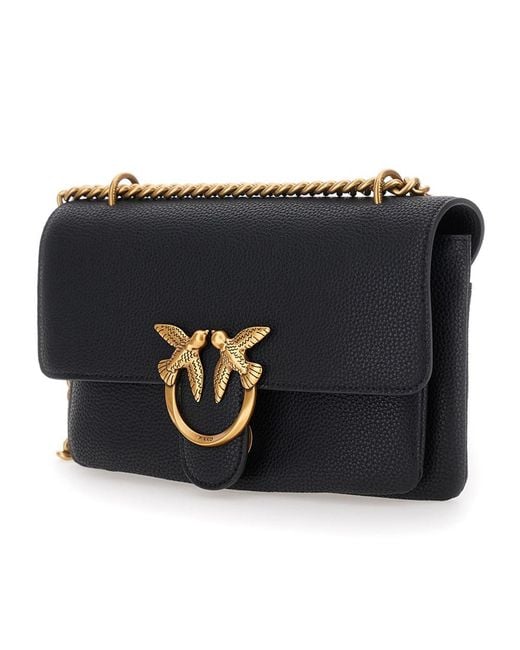 Pinko Black Logo Plaque Chained Shoulder Bag