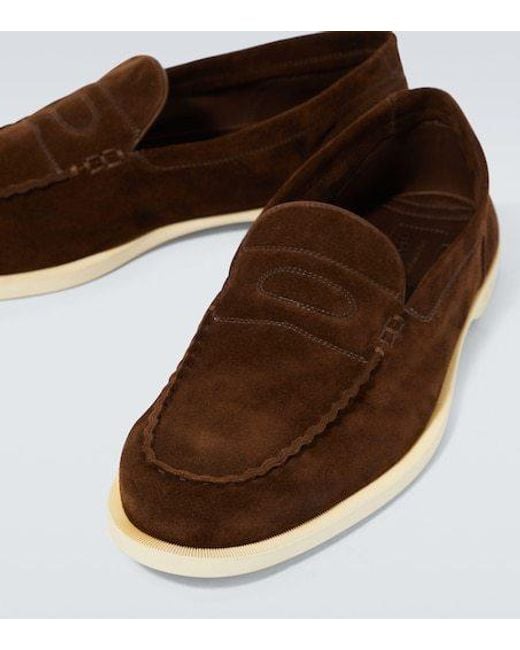 John Lobb Brown Pace Suede Loafers for men