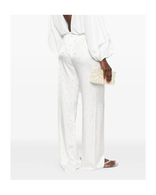 Oseree White Crystal-Embellished Drawstring Trousers