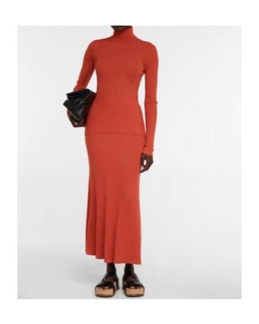 Gabriela Hearst Red Epper Ribbed Knit High-Waisted Midi Skirt