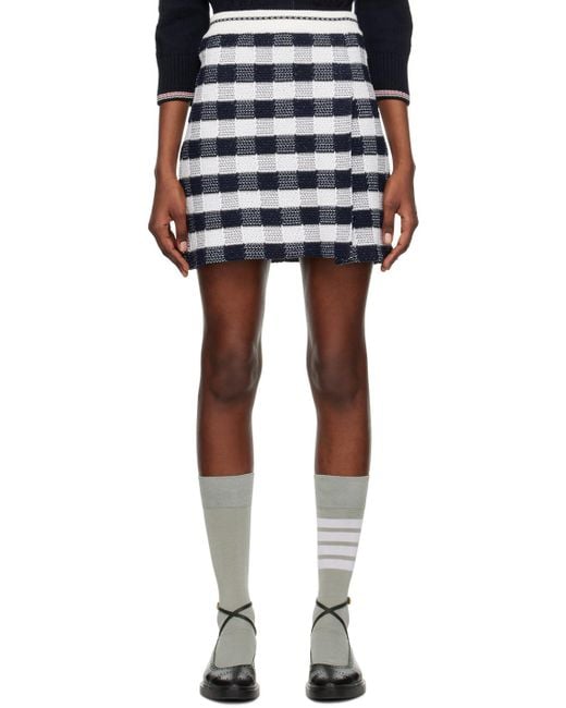 Thom Browne Blue Gingham-Check Jacquard Miniskirt