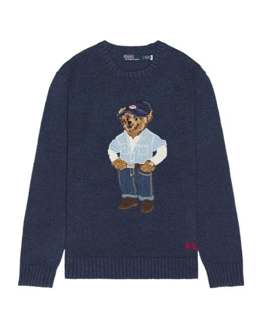 Polo Ralph Lauren Blue Bear-Embroidered Crew-Neck Sweater for men