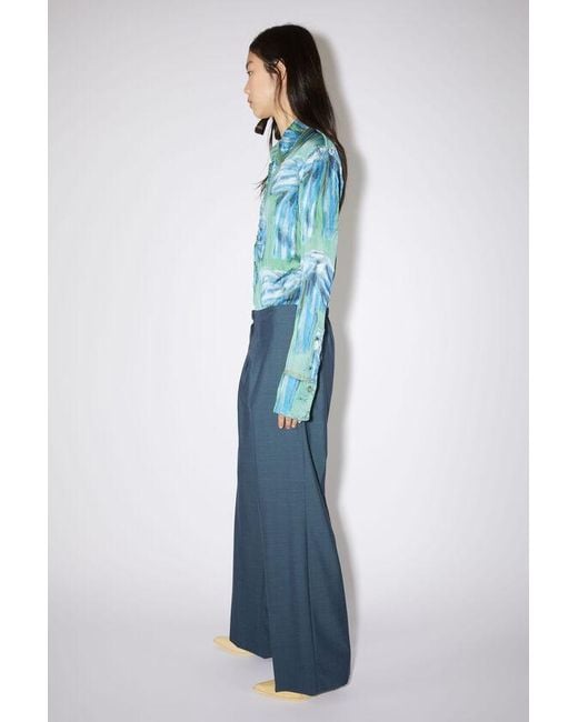 Acne Blue Pleated Wide Leg Pants